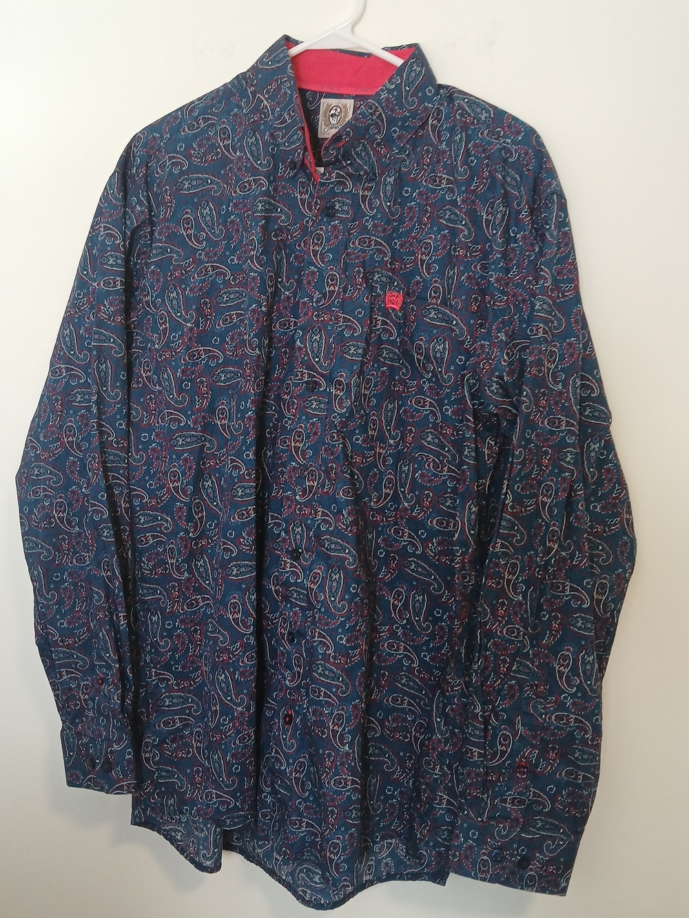 Cinch Navy Paisley Shirt with Pink Trim